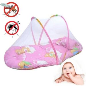 Lit Pour Bébé 3 en 1 (Lit, Matelas Et Moustiquaire) – 0 à 2 ans Rose