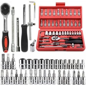 Kit de 46 clés à douilles a cliquet avec coffre de rangement