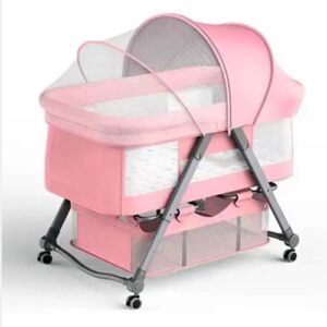 Berceau À Bascule Avec Moustiquaire  Pour bébé - Rose