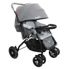 Poussette Bébé Avec Porte Bagage, Capot Parasoleil – Gris