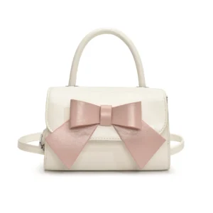 Nouvelle boutique enfants portent couleur unie nœud en cuir Pu princesse épaule Messenger sacs à main pour les filles - Blanc