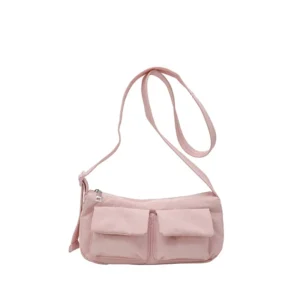 Sac fourre-tout en nylon de grande capacité à la mode de luxe avec plusieurs poches nouveauté sac à bandoulière en nylon imperméable - Rose